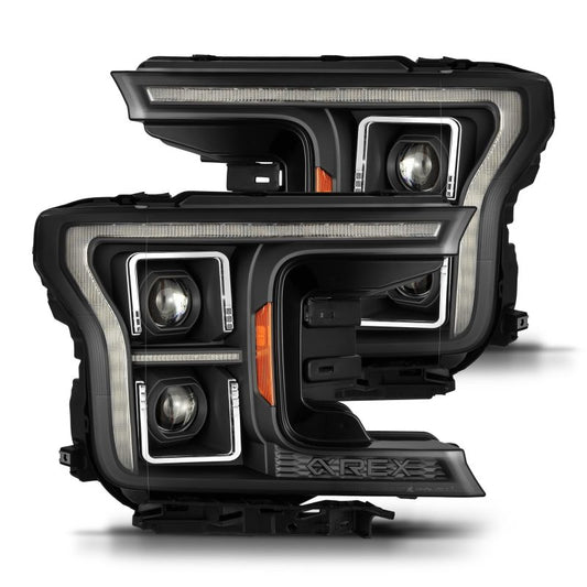 AlphaRex 18-20 Ford F-150 (Req. Conv F150 w/Stock LED) LUXX LED Proj HL Blk Actv Lgt Seq Sig SB DRL - Burkken Auto Parts