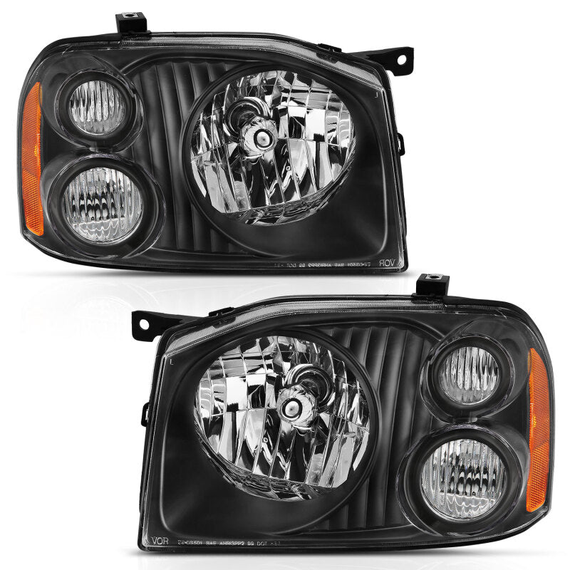 ANZO 2001-2004 Nissan Frontier Se Crystal Headlight Black Amber Reflector - Burkken Auto Parts