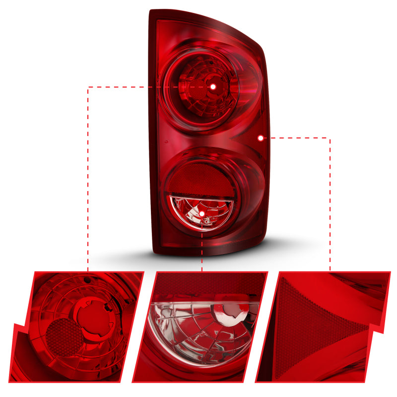 ANZO 2007-2009 Dodge Ram 1500 Tail Light Red Lens (OE) - Burkken Auto Parts