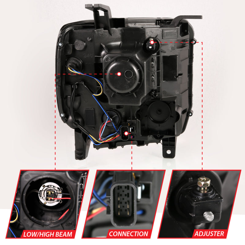 ANZO 2014-2015 GMC Sierra 1500HD Projector Plank Style Headlight Black W/ DRL - Burkken Auto Parts
