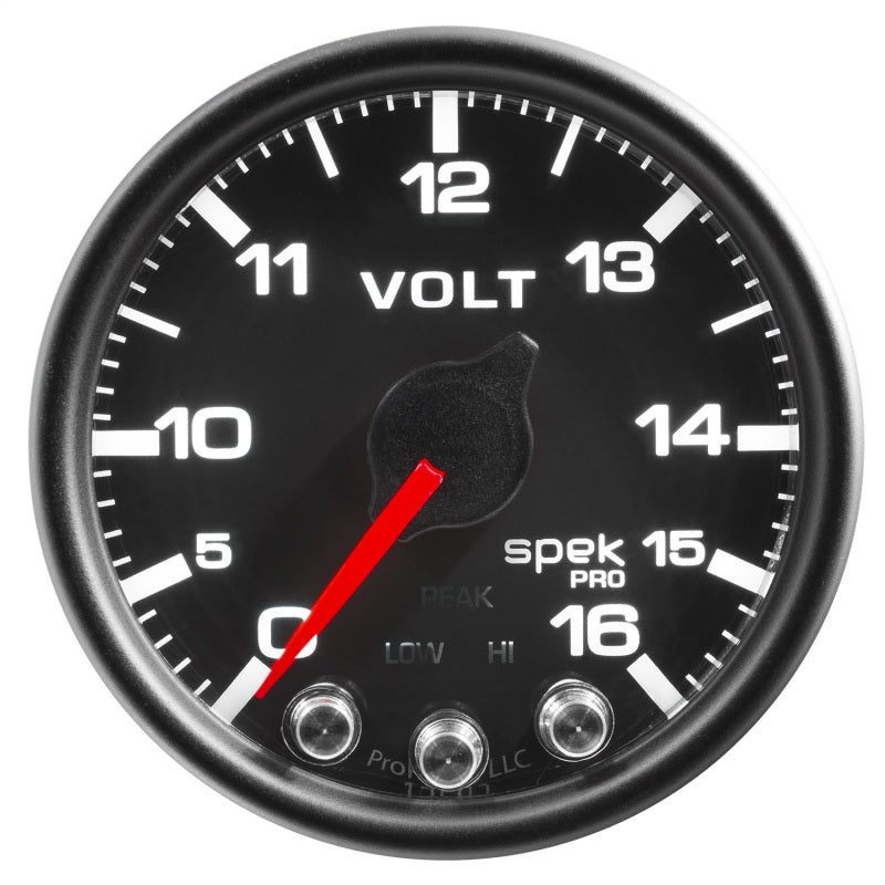 Autometer Spek-Pro Gauge Voltmeter 2 1/16in 16V Stepper Motor W/Peak & Warn Blk/Blk - Burkken Auto Parts