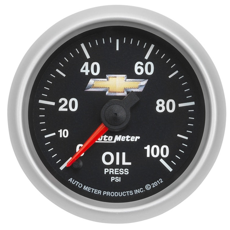 AutoMeter Gauge Oil Press 2-1/16in. 100PSI Digital Stepper Motor Chevy Gold Bowtie - Burkken Auto Parts