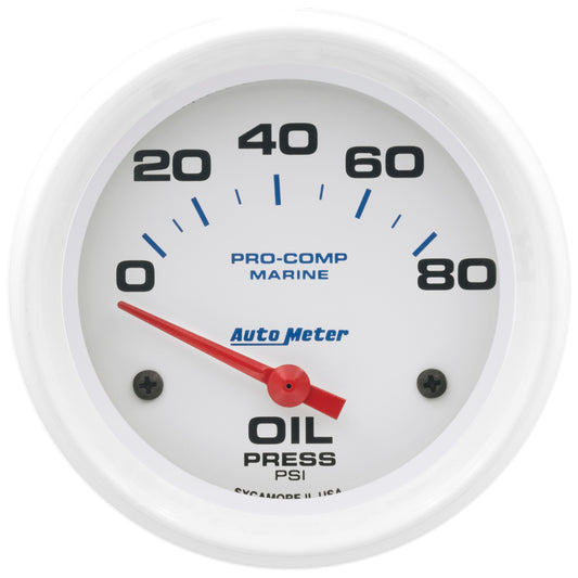 Autometer Marine White 2-5/8in 80PSI Electric Oil Pressure Gauge - Burkken Auto Parts