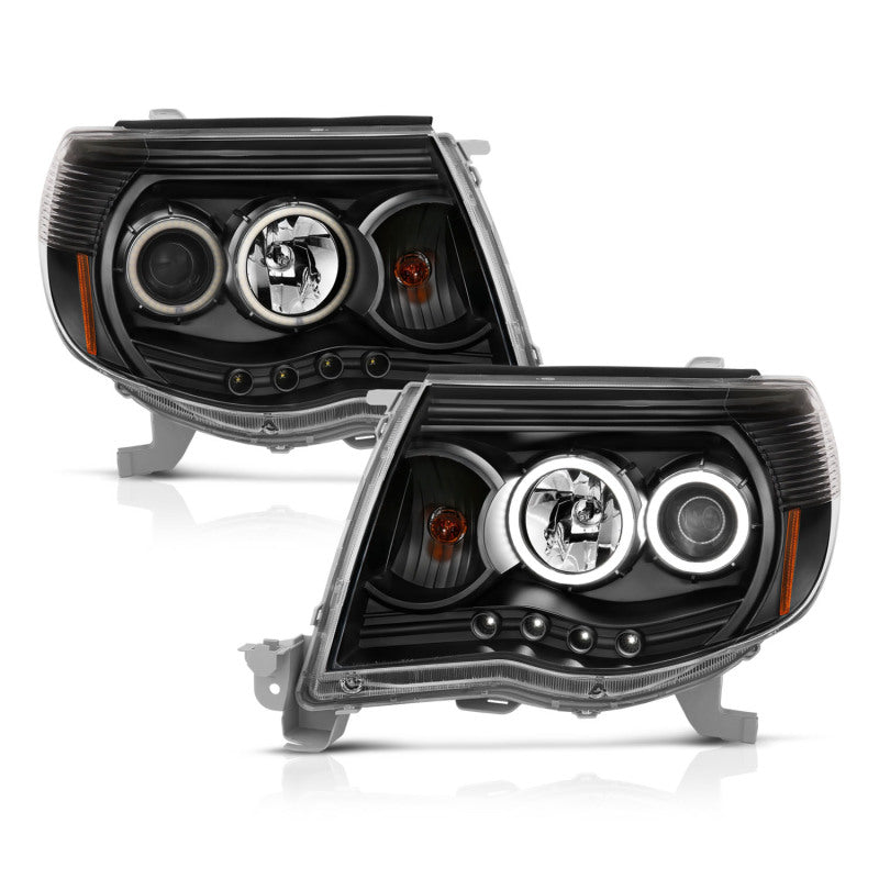 ANZO 2005-2011 Toyota Tacoma Projector Headlights w/ Halo Black - Burkken Auto Parts