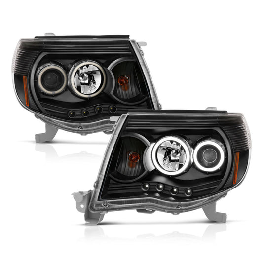 ANZO 2005-2011 Toyota Tacoma Projector Headlights w/ Halo Black - Burkken Auto Parts