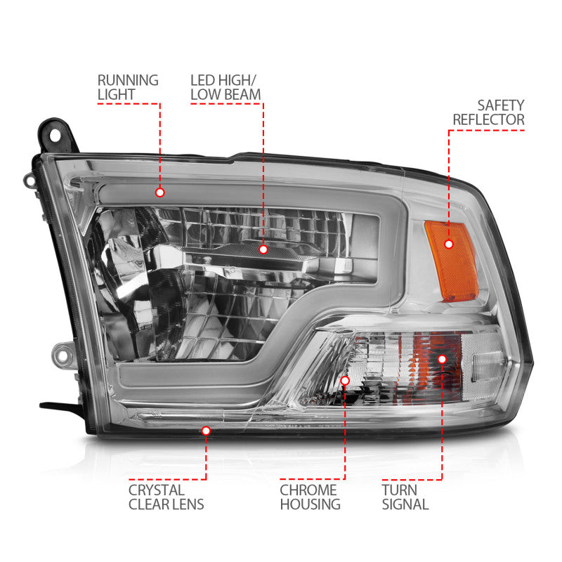 ANZO 2009-2020 Dodge Ram 1500 Full LED Square Projector Headlights w/ Chrome Housing Chrome Amber - Burkken Auto Parts