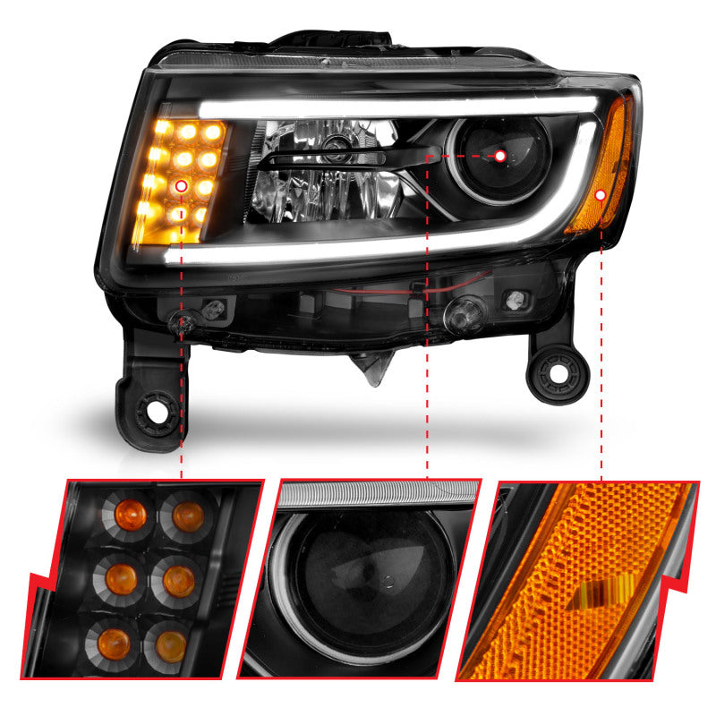 ANZO 2014-2015 Jeep Grand Cherokee Projector Headlights w/ Plank Style Design Black - Burkken Auto Parts