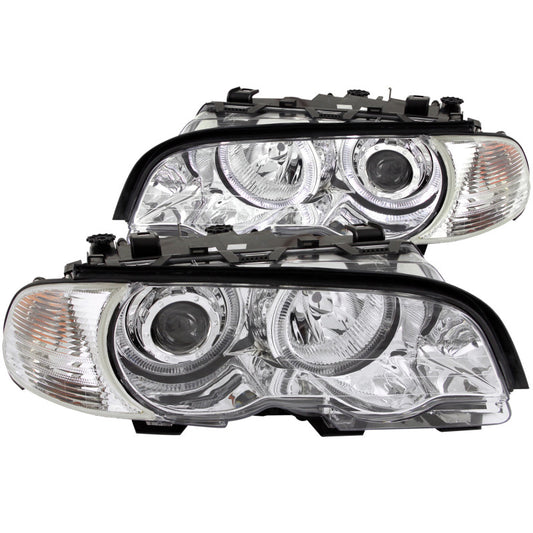 ANZO 2000-2003 BMW 3 Series E46 Projector Headlights w/ Halo Chrome - Burkken Auto Parts