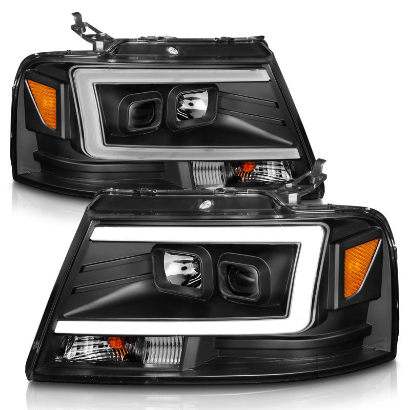 ANZO 2004-2008 Ford  F-150 Projector Headlights w/ Light Bar Black Housing - Burkken Auto Parts