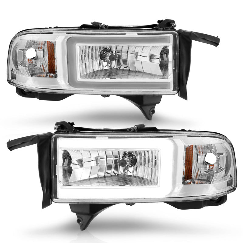 ANZO 94-02 Dodge RAM Crystal Headlight - w/ Light Bar Chrome Housing - Burkken Auto Parts