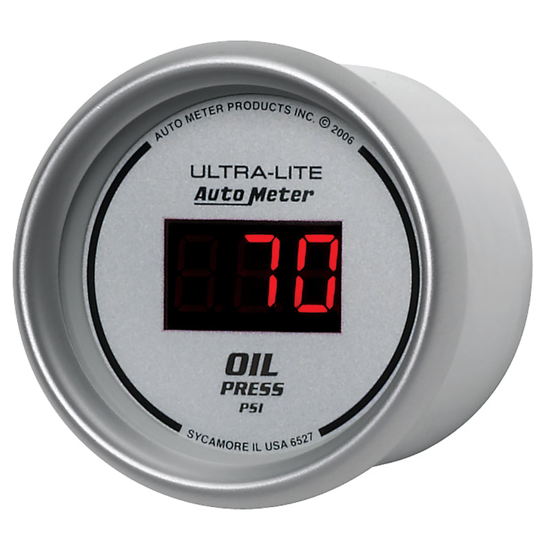 Autometer Ultra-Lite 2-1/16in 100PSI Silver Dial Digital Oil Pressure Gauge w/ Red LED - Burkken Auto Parts