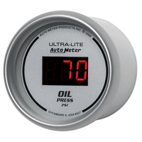 Autometer Ultra-Lite 2-1/16in 100PSI Silver Dial Digital Oil Pressure Gauge w/ Red LED - Burkken Auto Parts