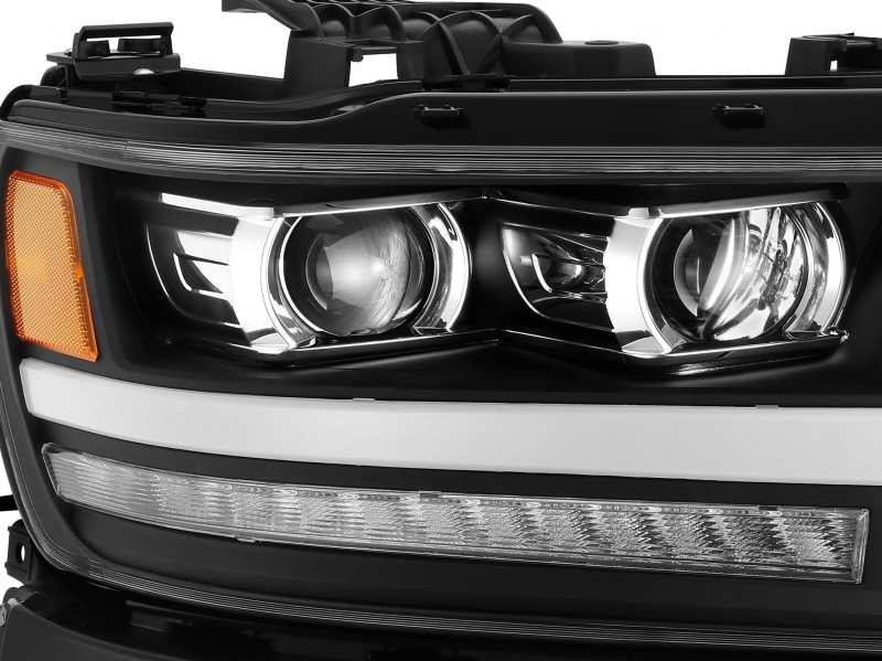 AlphaRex 19-20 Dodge Ram 1500 LUXX LED Proj Headlights Plank Jet Blk w/Activ Light/Seq Signal/DRL - Burkken Auto Parts