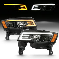 ANZO 2017-2018 Jeep Grand Cherokee Projector Headlights w/ Plank Style Switchback - Black w/ Amber - Burkken Auto Parts