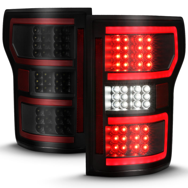 ANZO 18-19 Ford F-150 LED Taillight Black Housing Clear Lens Red Light Bar W/Sequential - Burkken Auto Parts
