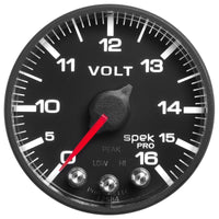 AutoMeter Gauge Voltmeter 2-1/16in. 16V Stepper Motor W/Peak & Warn Blk/Blk Spek-Pro - Burkken Auto Parts