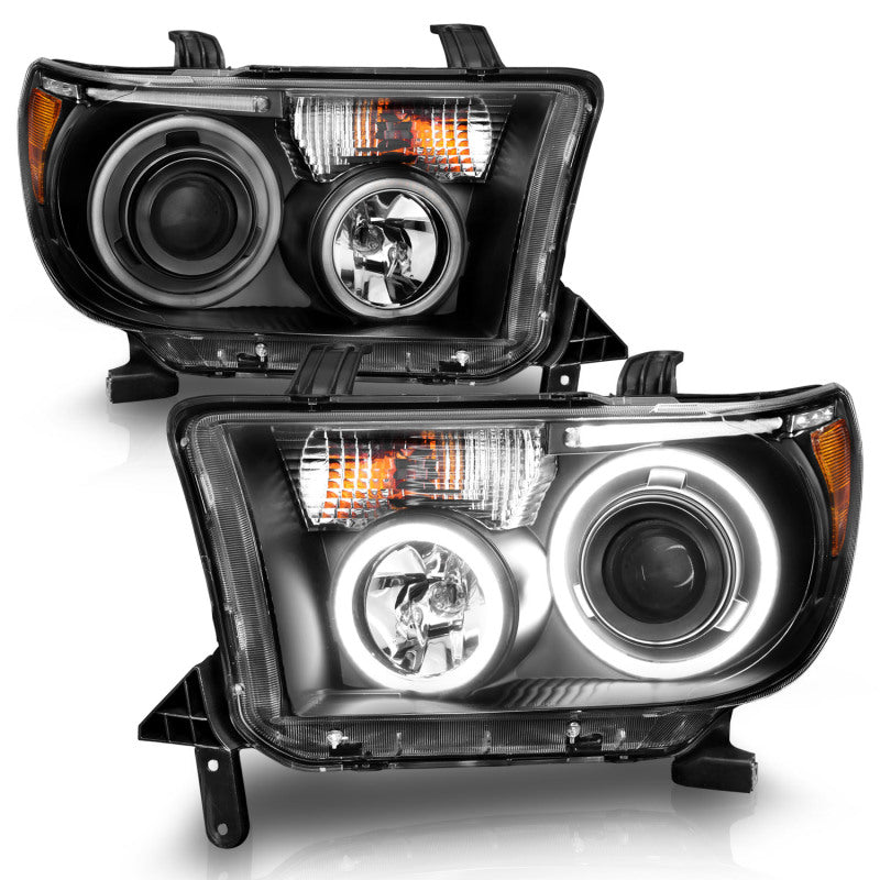 ANZO 2007-2013 Toyota Tundra Projector Headlights w/ Halo Black (CCFL) - Burkken Auto Parts