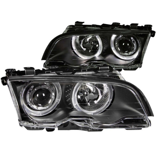 ANZO 1999-2001 BMW 3 Series E46 Projector Headlights w/ Halo Black - Burkken Auto Parts