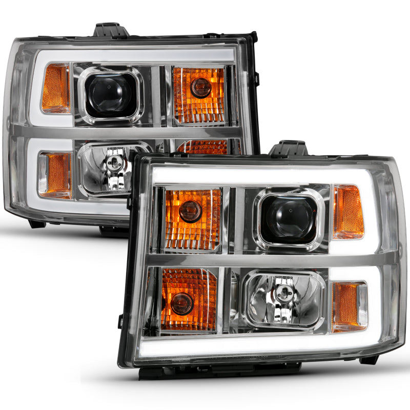 ANZO 2007-2013 GMC Sierra 1500 Projector Headlight Plank Style Chrome w/ Clear Lens Amber - Burkken Auto Parts