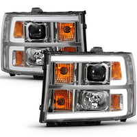 ANZO 2007-2013 GMC Sierra 1500 Projector Headlight Plank Style Chrome w/ Clear Lens Amber - Burkken Auto Parts