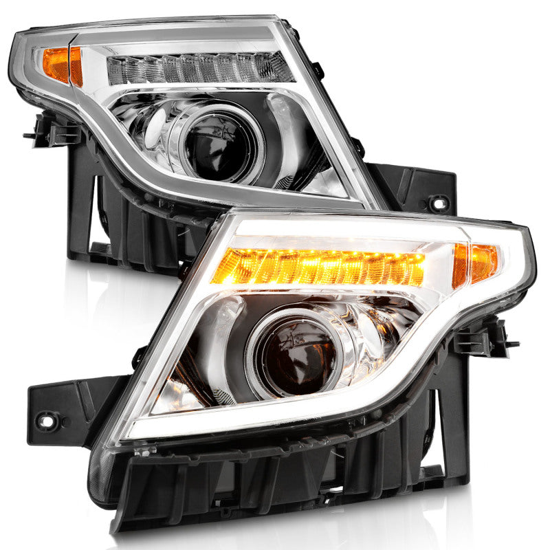 ANZO 11-15 Ford Explorer Projector Headlights w/ Light Bar Chrome Housing w/ Amber light - Burkken Auto Parts
