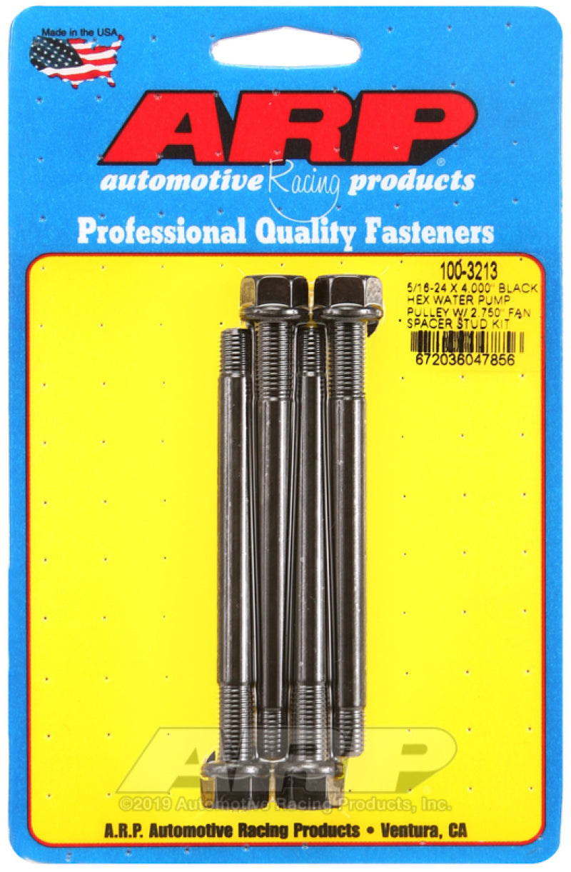ARP 5/16-24 X 4.000 Black Hex Water Pump Pulley w/ 2.750in Fan Spacer Stud Kit - Burkken Auto Parts