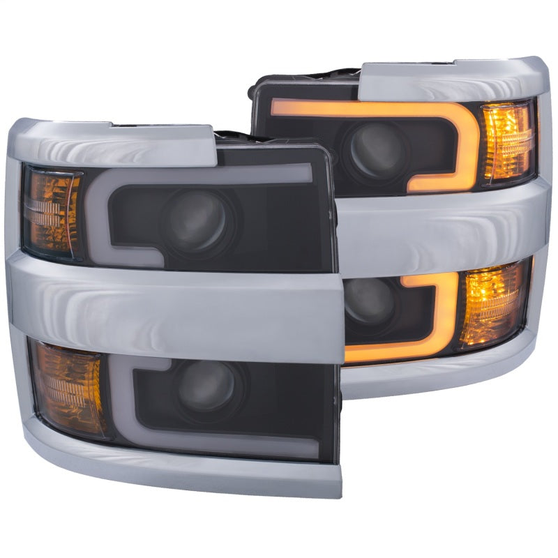 ANZO Projector Headlights 15-17 Chevrolet Silverado 2500HD / 3500HD Black w/ Chrome Rim - Burkken Auto Parts