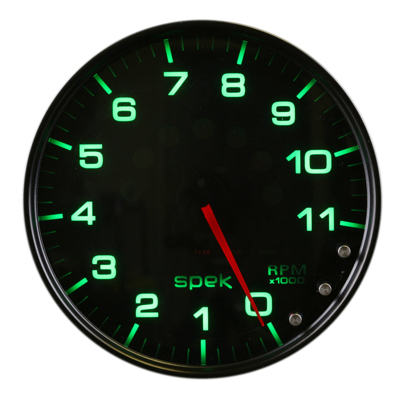 Autometer Spek-Pro Gauge Tachometer 5in 11K Rpm W/Shift Light & Peak Mem Black/Smoke/Black - Burkken Auto Parts