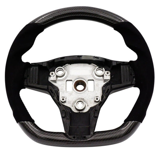 BLOX Racing Tesla Model 3 and Y Carbon/Alcantara Steering Wheel Red Stitching - Burkken Auto Parts