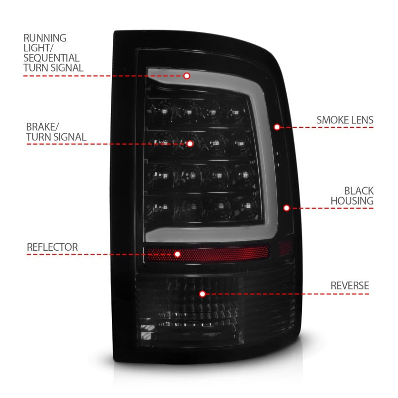 ANZO 09-18 Dodge Ram 1500 Full LED Taillights w/ Sequential Black Housing/Smoke Lens - Burkken Auto Parts