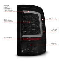 ANZO 09-18 Dodge Ram 1500 Full LED Taillights w/ Sequential Black Housing/Smoke Lens - Burkken Auto Parts