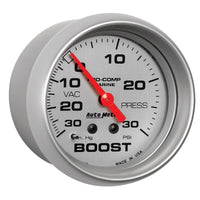 AutoMeter Marine Vac/Boost Gauge 2 5/8in  30INHG 30PSI Mechanical- Silver - Burkken Auto Parts