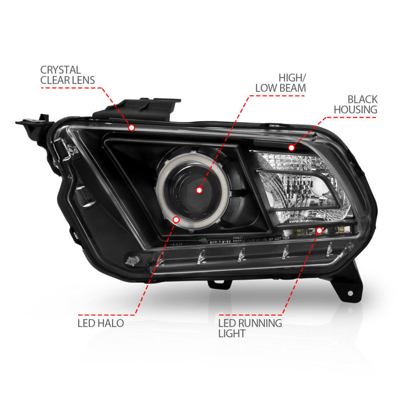 ANZO 2010-2014 Ford Mustang Projector Headlights w/ Halo Black (CCFL) - Burkken Auto Parts