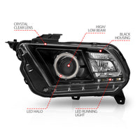 ANZO 2010-2014 Ford Mustang Projector Headlights w/ Halo Black (CCFL) - Burkken Auto Parts