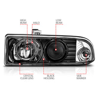 ANZO 1998-2005 Chevrolet S-10 Projector Headlights w/ Halo Black - Burkken Auto Parts