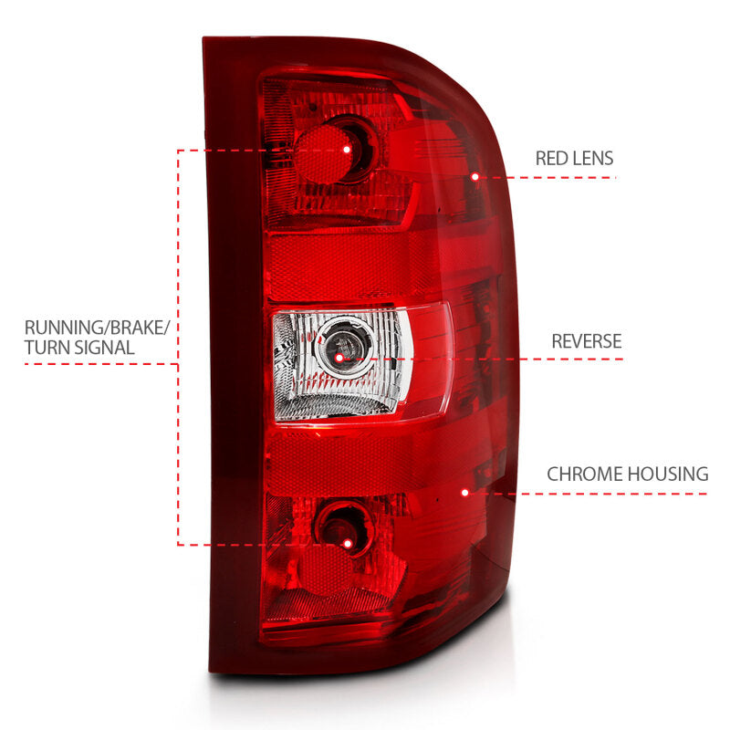 ANZO 2007-2013 Chevy Silverado Taillight Red/Clear Lens (OE Replacement) - Burkken Auto Parts