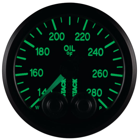 Autometer Stack Instruments 52mm 140-280 Deg F 1/8in NPTF Male Pro Control Oil Temp Gauge - Black