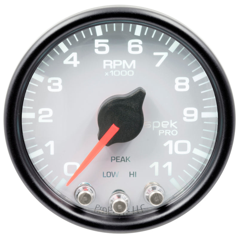 Autometer Spek-Pro Gauge Tach 2 1/16in 11K Rpm W/ Shift Light & Peak Mem Wht/Blk - Burkken Auto Parts