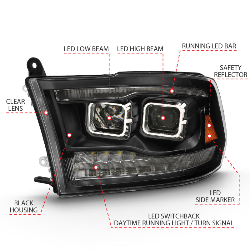 ANZO 2009-2018 Dodge Ram 1500 Projector H.L. Switchback Chrome Amber - Burkken Auto Parts