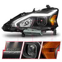 ANZO 13-15 Nissan Altima (w/o Factory HID Bulbs) Projector Headlights - w/ Light Bar Black Housing - Burkken Auto Parts