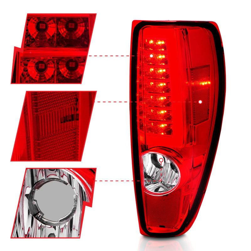 ANZO 2004-2012 Chevrolet Colorado/ GMC Canyon LED Tail Lights w/ Light Bar Chrome Housing Red/Clear - Burkken Auto Parts