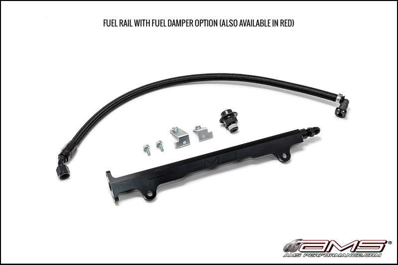 AMS Performance 08-15 Mitsubishi EVO X CNC Machined Aluminum Fuel Rail w/Pulsation Dampener - Black - Burkken Auto Parts