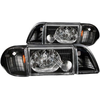 ANZO 1987-1993 Ford Mustang Crystal Headlights Black w/ Corner Lights 3pc - Burkken Auto Parts