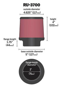 K&N Universal Rubber Filter Round Tapered 4.625in Top OD x 5in Base OD x 4in H - Burkken Auto Parts
