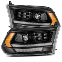 AlphaRex 09-18 Dodge Ram 1500HD PRO-Series Proj Headlights Plank Style Alpha Black w/Seq Signal/DRL - Burkken Auto Parts