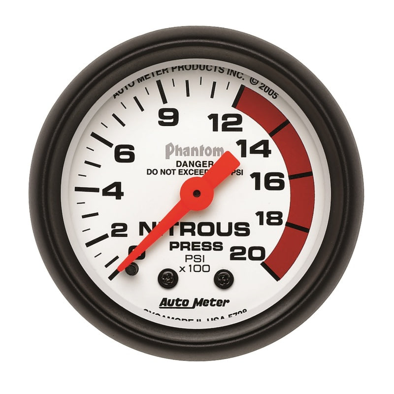 Autometer Phantom 52mm 0-2000 PSI Mechanical Nitrous Pressure Gauge - Burkken Auto Parts