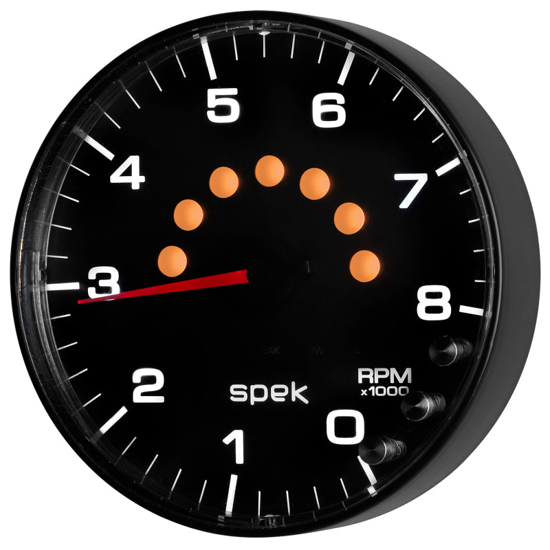 Autometer Spek-Pro Gauge Tachometer 5in 8K Rpm W/Shift Light & Peak Mem Black/Black - Burkken Auto Parts