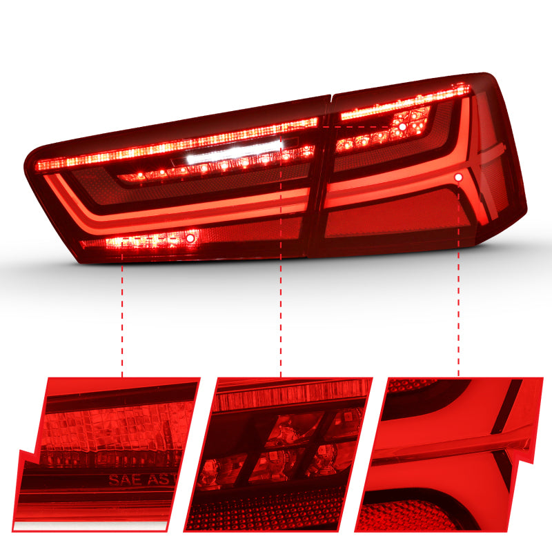 ANZO 2012-2018 Audi A6 LED Taillight Black Housing Red/Clear Lens 4 pcs (Sequential Signal) - Burkken Auto Parts