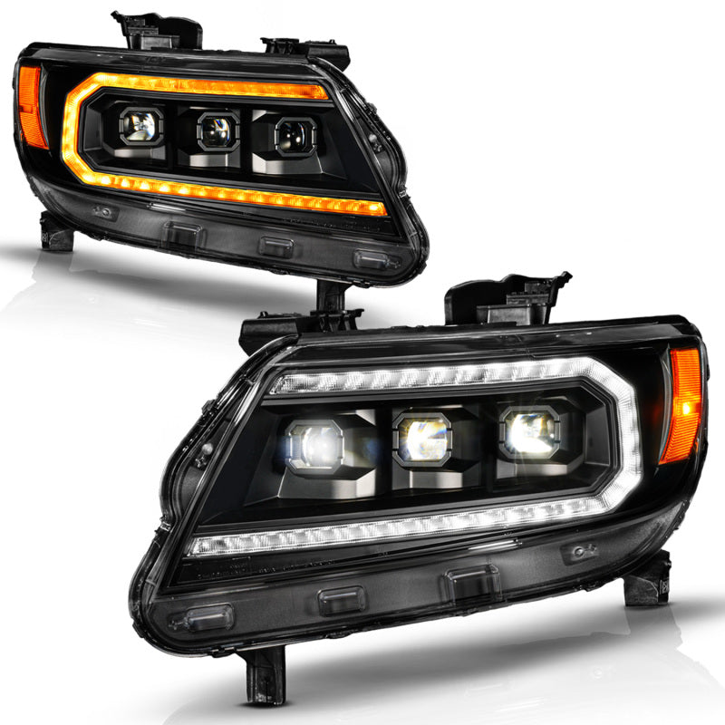 ANZO 15-22 Chevy Colorado Blk Housing Full LED DRL Projector Headlight w/ Sequential Light Bar - Burkken Auto Parts