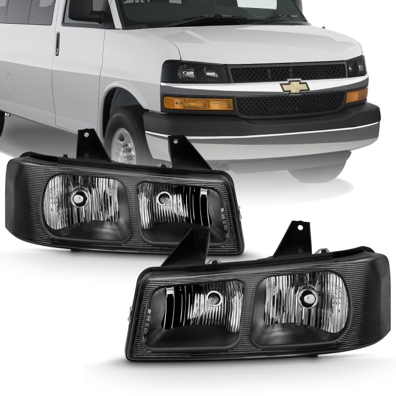 ANZO 2003-2017 Chevy Express Crystal Headlight Black - Burkken Auto Parts